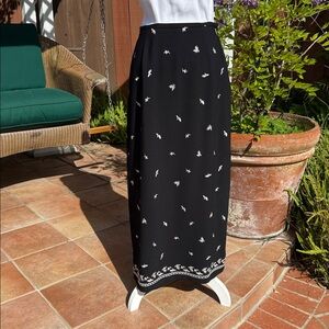 Black Maxi Skirt with White Embroidered Accents